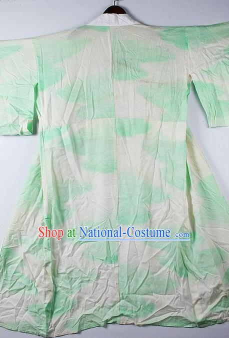 Japanese Traditional Ceremony Costume Green Furisode Kimono Asian Japan National Yukata Dress for Women