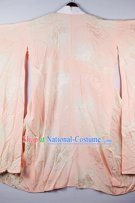 Japanese Traditional Ceremony Costume Printing Orchid Pink Furisode Kimono Asian Japan National Yukata Dress for Women