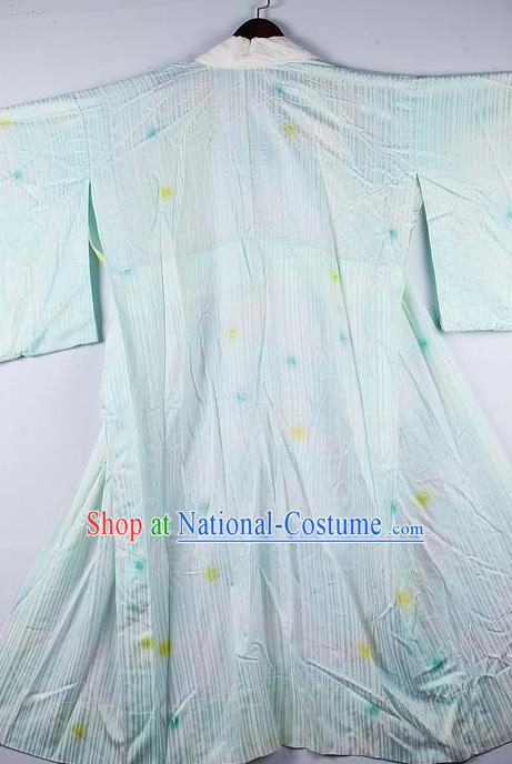 Japanese Traditional Ceremony Costume Printing Light Blue Furisode Kimono Asian Japan National Yukata Dress for Women