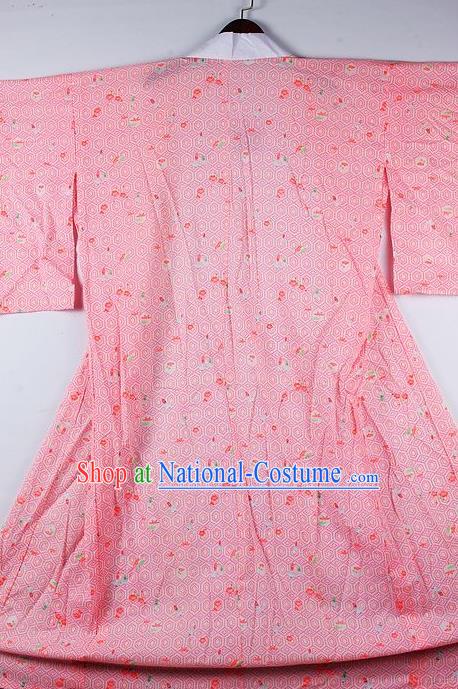 Japanese Traditional Ceremony Costume Printing Flowers Pink Furisode Kimono Asian Japan National Yukata Dress for Women