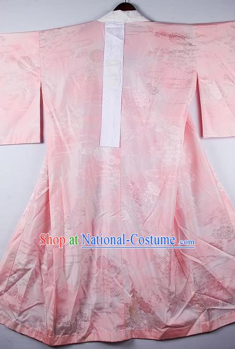 Japanese Traditional Ceremony Costume Printing Chrysanthemum Pink Furisode Kimono Asian Japan National Yukata Dress for Women