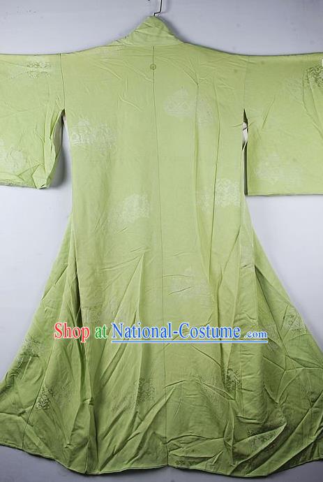 Japanese Traditional Ceremony Costume Printing Orchid Green Furisode Kimono Asian Japan National Yukata Dress for Women