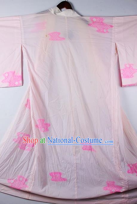 Japanese Traditional Ceremony Costume Printing Light Pink Furisode Kimono Asian Japan National Yukata Dress for Women