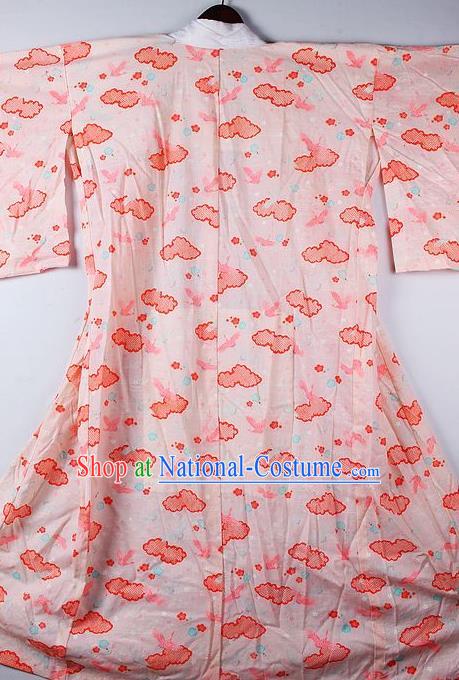 Japanese Traditional Ceremony Costume Classical Clouds Pattern Pink Furisode Kimono Asian Japan National Yukata Dress for Women