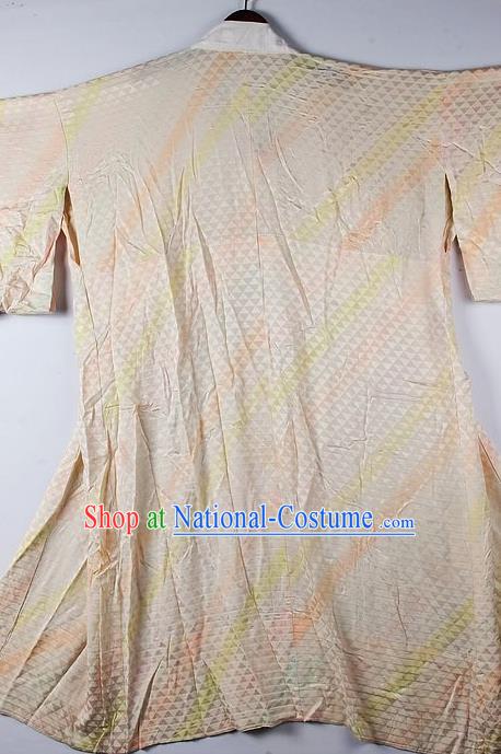 Japanese Traditional Ceremony Costume Printing Beige Furisode Kimono Asian Japan National Yukata Dress for Women