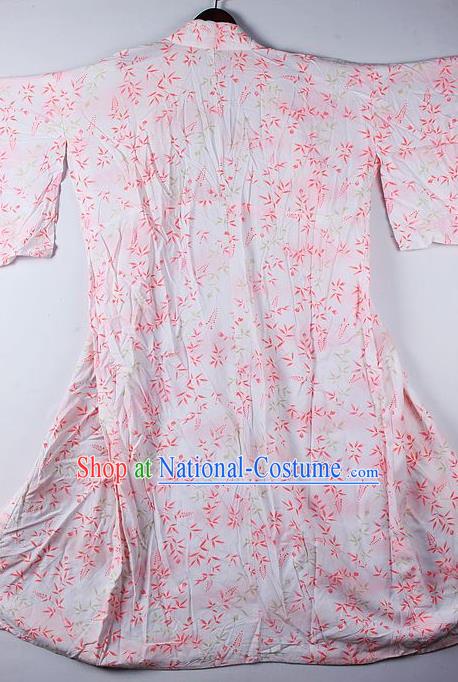 Japanese Traditional Ceremony Costume Printing Bamboo Leaf Furisode Kimono Asian Japan National Yukata Dress for Women