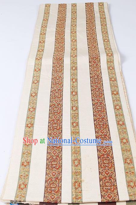 Japanese Kimono Classical Stripe Pattern Design Beige Brocade Belt Asian Japan Traditional National Yukata Waistband for Women