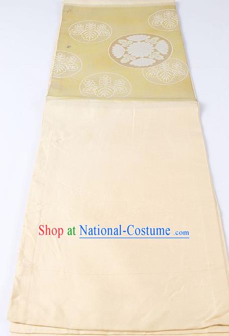 Japanese Kimono Classical Lucky Pattern Design Beige Brocade Belt Asian Japan Traditional National Yukata Waistband for Women