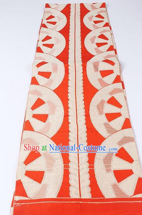 Japanese National Kimono Classical Wheel Pattern Design Red Brocade Belt Asian Japan Traditional Yukata Waistband for Women