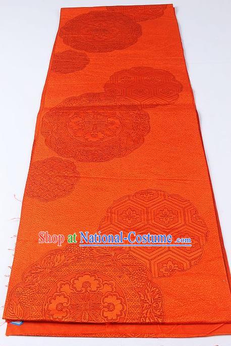 Japanese National Kimono Classical Lucky Pattern Design Orange Brocade Belt Asian Japan Traditional Yukata Waistband for Women