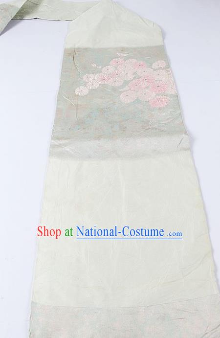 Japanese Ceremony Kimono Classical Chrysanthemum Pattern Design White Brocade Belt Asian Japan Traditional Yukata Waistband for Women