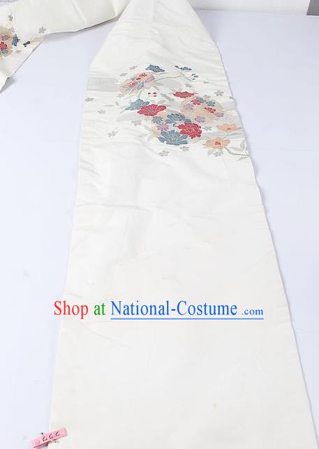 Japanese Ceremony Kimono Classical Peony Pattern Design White Brocade Belt Asian Japan Traditional Yukata Waistband for Women