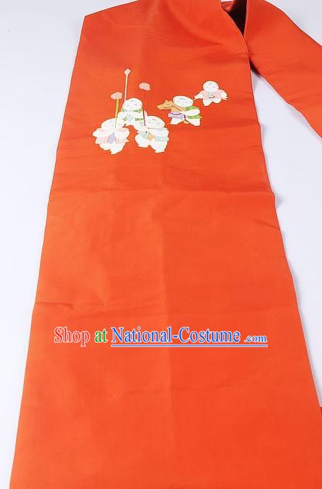 Japanese Ceremony Kimono Classical Boys Pattern Design Orange Brocade Belt Asian Japan Traditional Yukata Waistband for Women