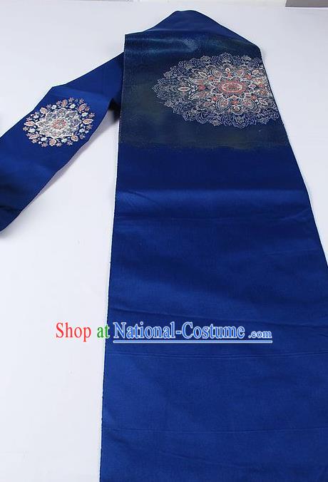 Japanese Ceremony Kimono Classical Round Pattern Design Royalblue Brocade Belt Asian Japan Traditional Yukata Waistband for Women