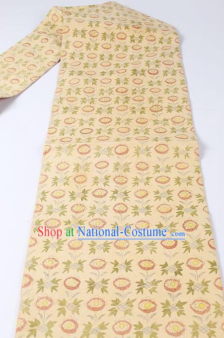 Japanese Kimono Classical Frangipane Pattern Design Yellow Brocade Belt Asian Japan Traditional National Yukata Waistband for Women