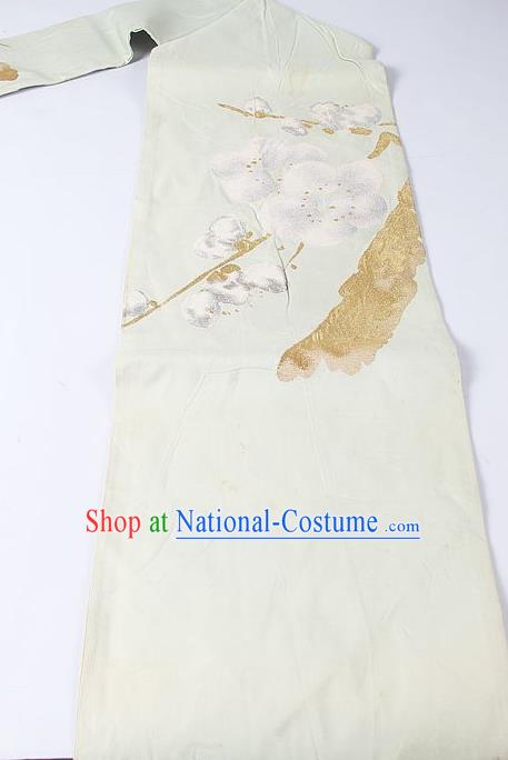 Japanese Kimono Classical Plum Pattern Design White Brocade Belt Asian Japan Traditional National Yukata Waistband for Women