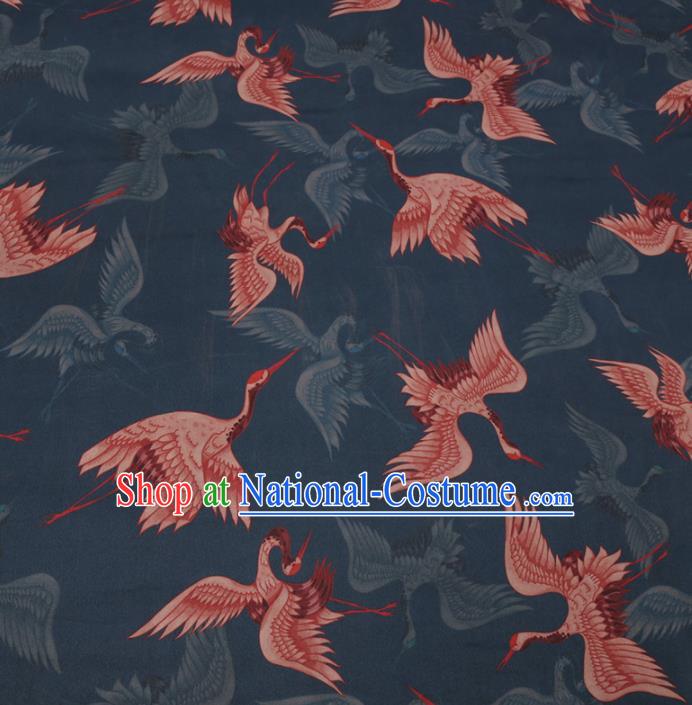 Traditional Chinese Green Gambiered Guangdong Gauze Classical Cranes Pattern Design Silk Fabric