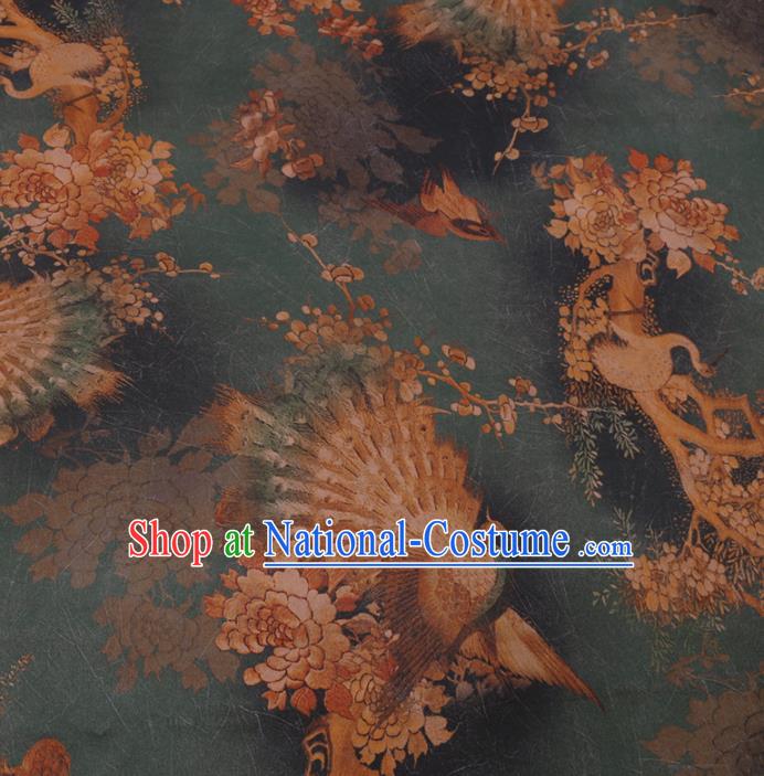 Traditional Chinese Green Gambiered Guangdong Gauze Classical Peacock Pattern Design Silk Fabric