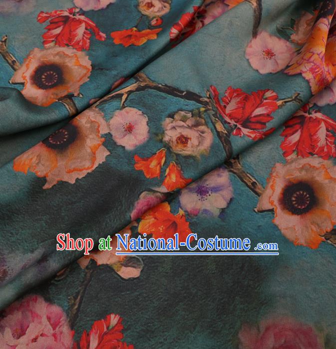 Traditional Chinese Green Gambiered Guangdong Gauze Classical Hibiscus Pattern Design Silk Fabric