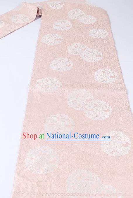 Japanese National Kimono Classical Chrysanthemum Pattern Design Pink Brocade Belt Asian Japan Traditional Yukata Waistband for Women