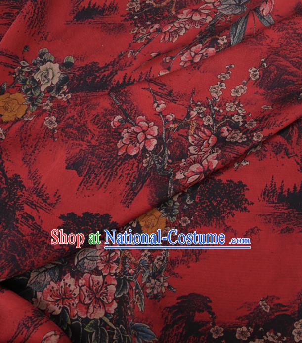 Traditional Chinese Classical Plum Blossom Pattern Design Red Gambiered Guangdong Gauze Asian Brocade Silk Fabric