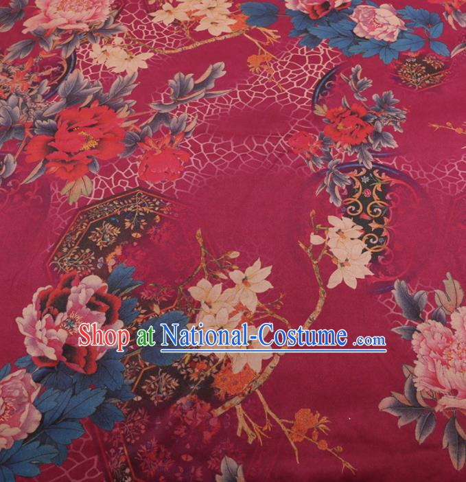 Traditional Chinese Classical Peony Pattern Design Rosy Gambiered Guangdong Gauze Asian Brocade Silk Fabric