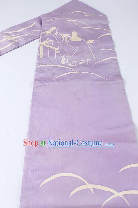 Japanese Ceremony Kimono Classical Orchid Pattern Design Lilac Brocade Belt Asian Japan Traditional Yukata Waistband for Women