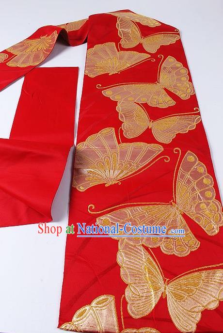 Japanese Ceremony Kimono Classical Butterfly Pattern Red Belt Asian Japan Traditional Yukata Waistband for Women