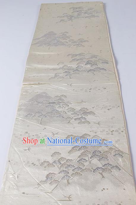 Japanese Kimono Accessories Classical Pine Pattern White Belt Asian Japan Traditional Ceremony Yukata Waistband for Women