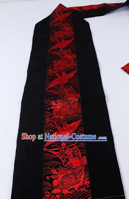 Japanese Kimono Accessories Classical Paper Crane Pattern Black Belt Asian Japan Traditional Ceremony Yukata Waistband for Women