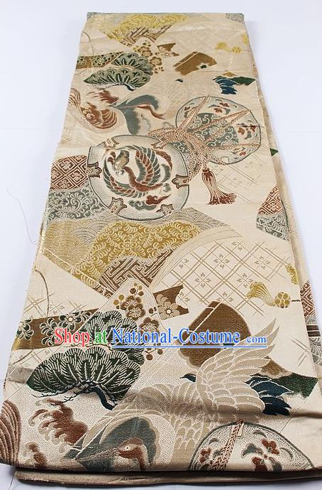 Japanese Kimono Accessories Classical Phoenix Crane Pattern White Belt Asian Japan Traditional Ceremony Yukata Waistband for Women