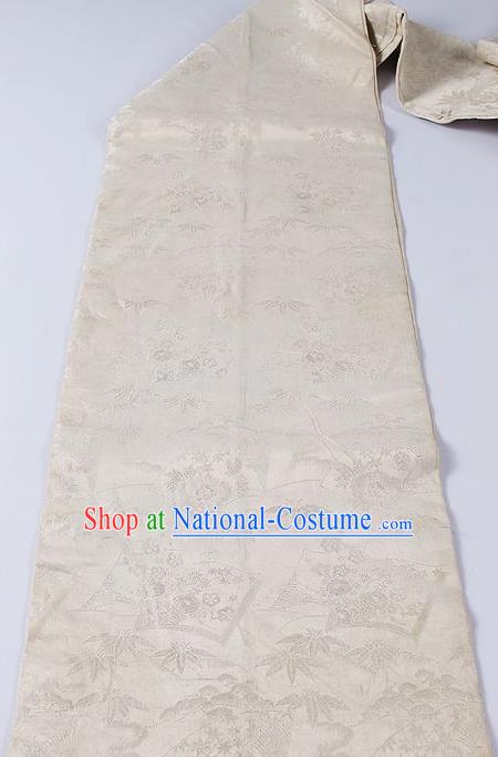 Japanese Kimono Accessories Classical Bamboo Leaf Pattern White Belt Asian Japan Traditional Ceremony Yukata Waistband for Women