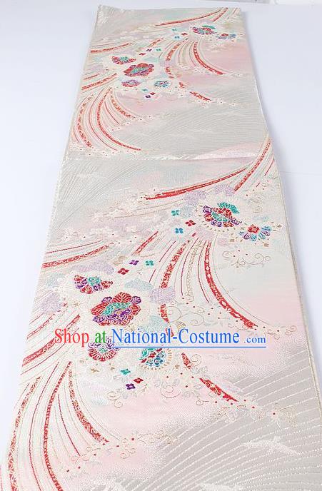 Japanese Kimono Accessories Classical Pattern White Belt Asian Japan Traditional Ceremony Yukata Waistband for Women