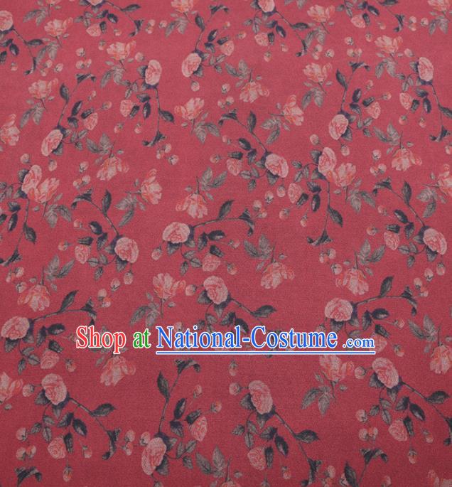 Traditional Chinese Classical Roses Pattern Design Red Gambiered Guangdong Gauze Asian Brocade Silk Fabric