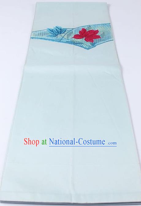 Japanese Kimono Accessories Classical Lotus Pattern Light Blue Belt Asian Japan Traditional Ceremony Yukata Waistband for Women