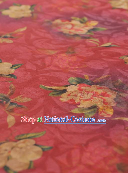 Chinese Traditional Classical Peony Pattern Design Rosy Gambiered Guangdong Gauze Asian Brocade Silk Fabric