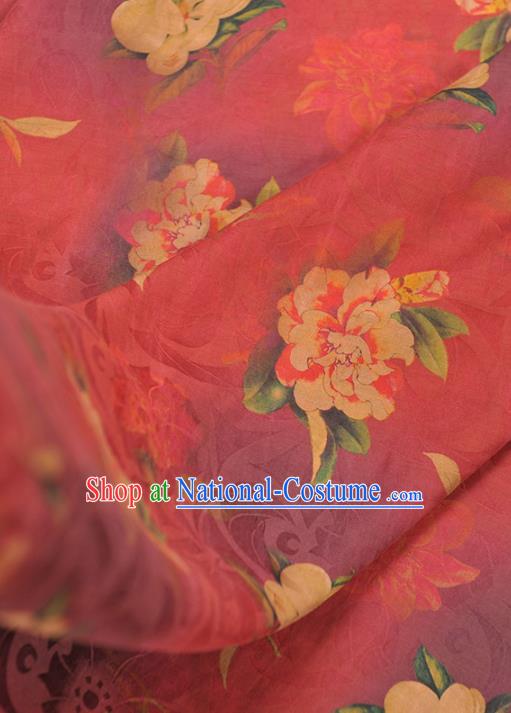 Chinese Traditional Classical Peony Pattern Design Rosy Gambiered Guangdong Gauze Asian Brocade Silk Fabric