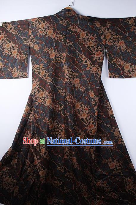 Asian Japanese Ceremony Classical Sakura Pattern Brown Kimono Traditional Japan National Yukata Costume for Men