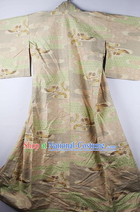 Asian Japanese Ceremony Clothing Classical Pine Pattern Khaki Kimono Traditional Japan National Yukata Costume for Men