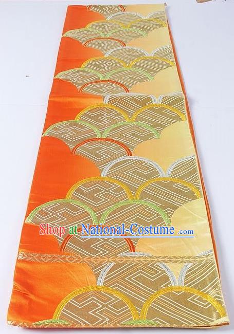 Asian Japanese Yukata Accessories Classical Pattern Orange Brocade Belt Japan Traditional Kimono Waistband for Women