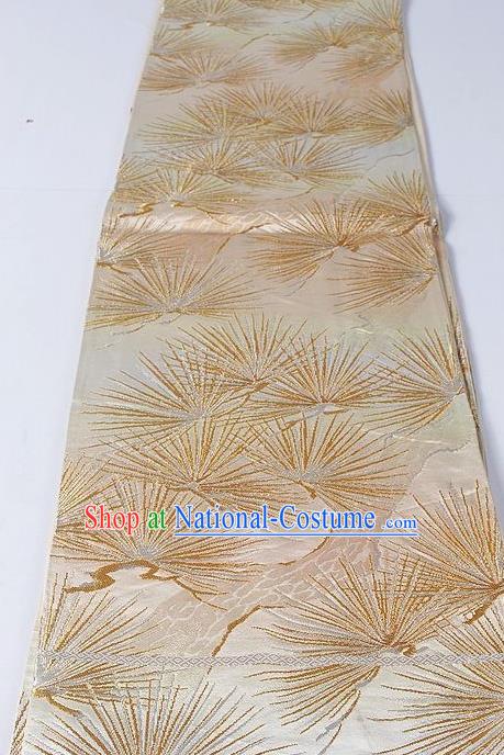 Asian Japanese Yukata Accessories Classical Pine Needle Pattern Light Golden Brocade Belt Japan Traditional Kimono Waistband for Women