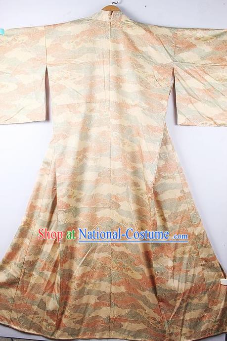 Asian Japanese Printing Orange Furisode Kimono Ceremony Costume Traditional Japan Yukata Dress for Women