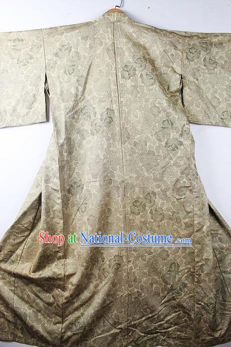 Asian Japanese Classical Roses Pattern Grey Yukata Traditional Japan Kimono Costume for Men