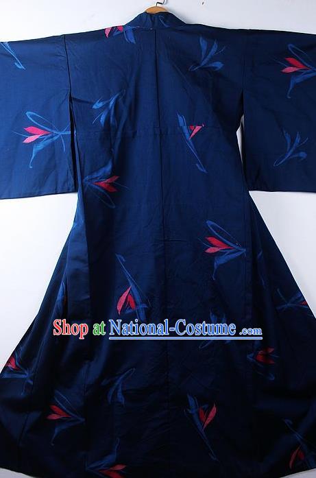 Asian Japanese Classical Pattern Deep Blue Yukata Traditional Japan Kimono Costume for Men