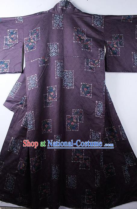 Asian Japanese Classical Pattern Purple Yukata Traditional Japan Kimono Costume for Men