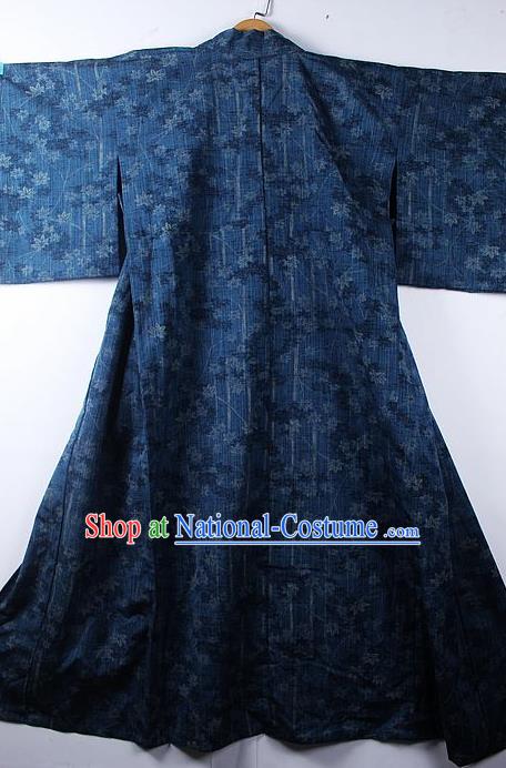 Asian Japanese Classical Sakura Pattern Navy Yukata Robe Traditional Japan Kimono Costume for Men