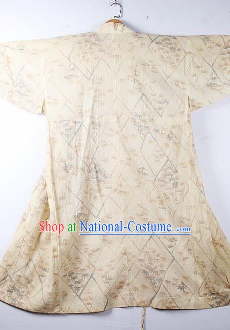 Asian Japanese Classical Maple Leaf Pattern Light Yellow Yukata Robe Traditional Japan Kimono Costume for Men