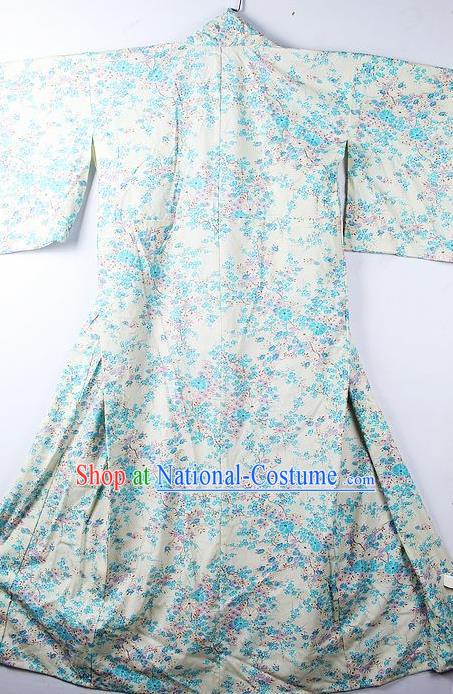 Asian Japanese Classical Light Blue Sakura Pattern Furisode Kimono Ceremony Costume Traditional Japan Yukata Dress for Women