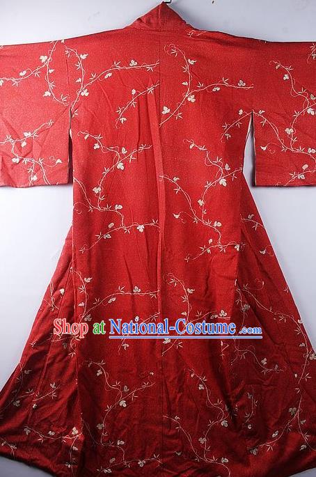 Asian Japanese National Iromuji Printing Red Furisode Kimono Ceremony Costume Traditional Japan Yukata Dress for Women