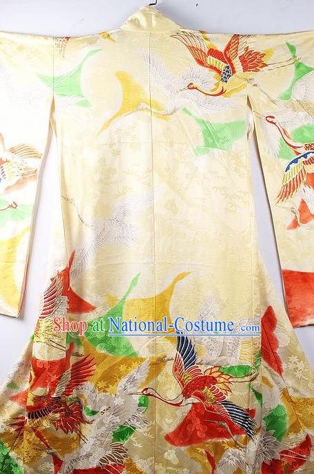 Asian Japanese National Iromuji Golden Furisode Kimono Ceremony Costume Traditional Japan Yukata Dress for Women